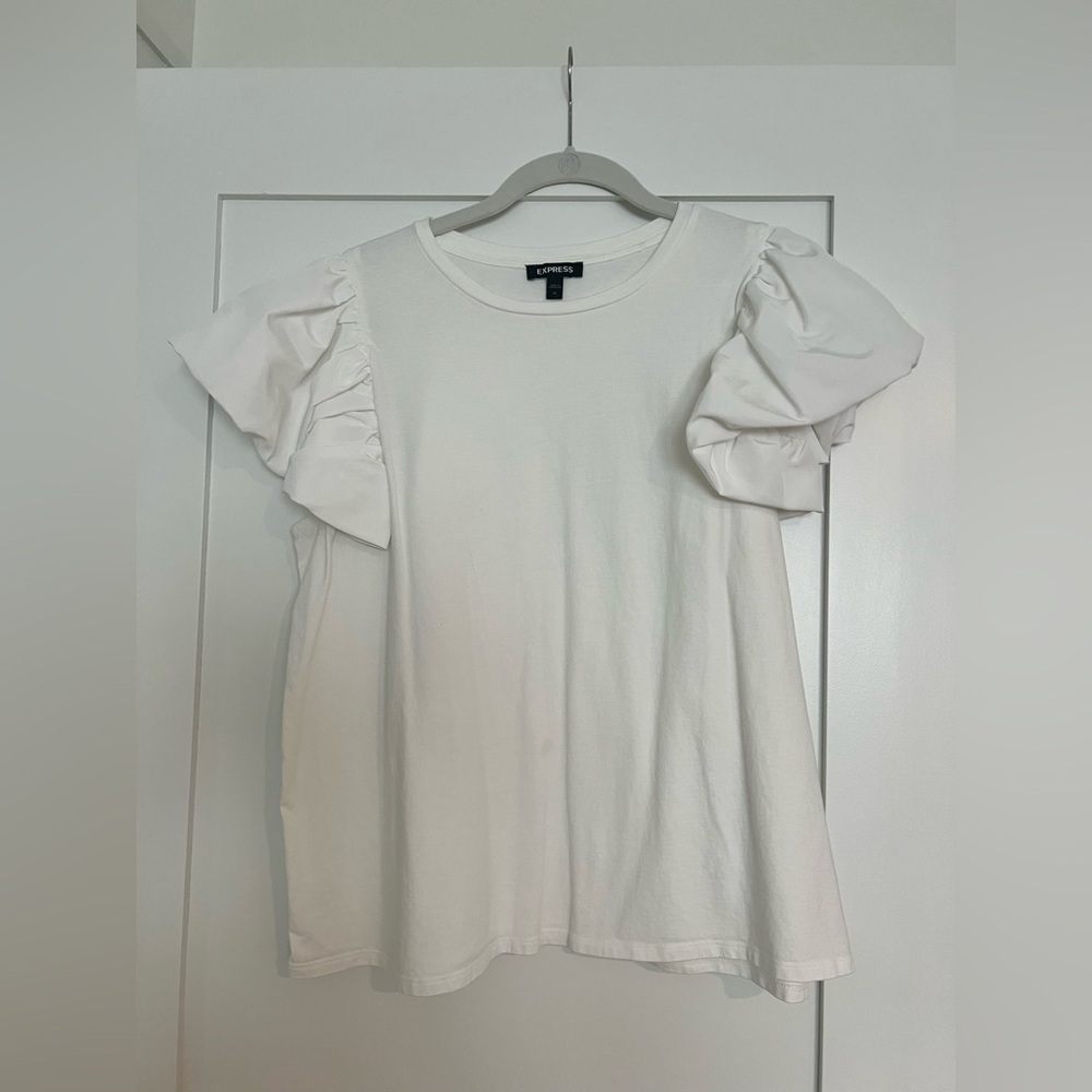Express White Ruffle Sleeve Women's Top
